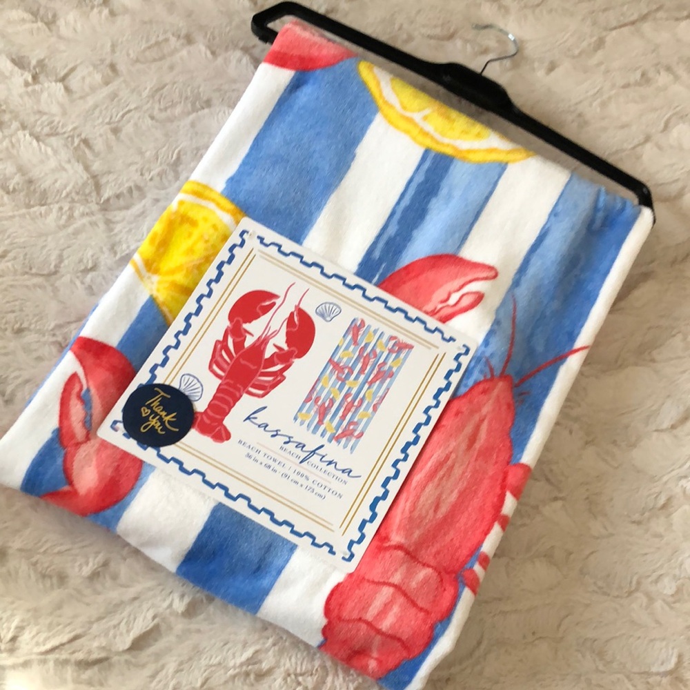 Kassafina Lobster and Lemon Striped Beach Towel